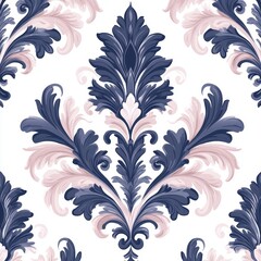 Elegant Floral Pattern in Soft Pink and Navy Blue Tones