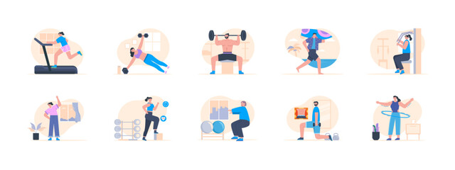 Fototapeta premium Exercise set illustration. Flat vector illustration concept.