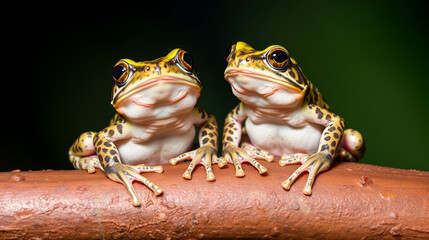 Naklejka premium Two Amazon milk frog (Trachycephalus resinifictrix) sitting on branch