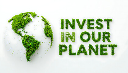 Green Planet Earth with "Invest in Our Planet" Message
