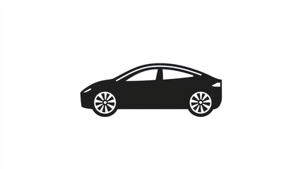 Obraz premium Black electric car profile, white background, transportation icon