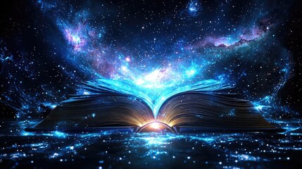 Open book under starry sky expanding cognition of space concept. A cosmic book unveils a universe of endless possibilities.
