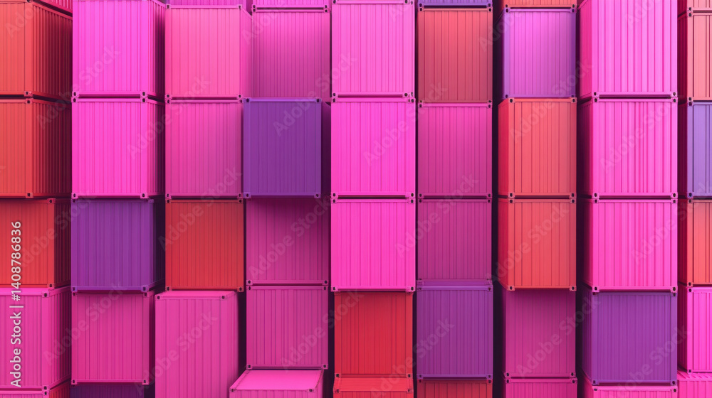 Poster a row of pink and purple boxes stacked on top of each other. the boxes are of different sizes and ar