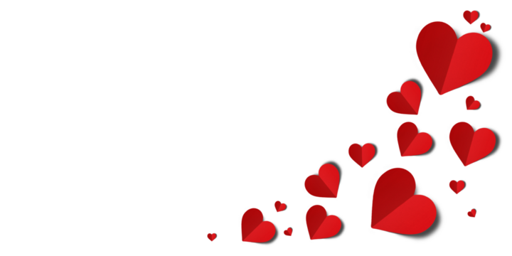 Red paper hearts isolated on transparent background. Valentine's day.