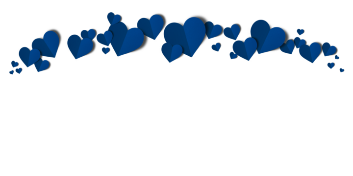 blue paper hearts isolated on transparent background. Valentine's day.