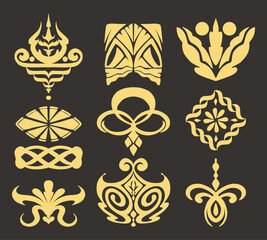 Vintage gold damask ornamen ornate victoria baroque design set collection clip art vector silhouette ink element editable