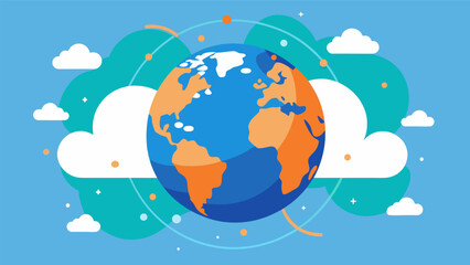 A globe surrounded by clouds symbolizes the global accessibility and connectivity of data through cloud computing solutions.. Vector illustration