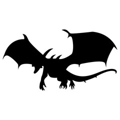 Fototapeta premium Flying Dragon Black Silhouette Isolated on White Background.