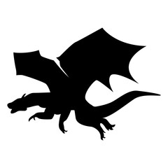 Fototapeta premium Flying Dragon Black Silhouette Isolated on White Background.