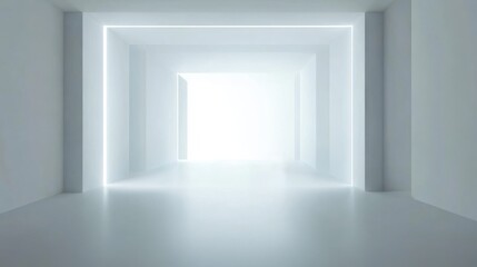 Abstract White Corridor: Minimalist Architectural Design, Bright Light, Modern Interior 