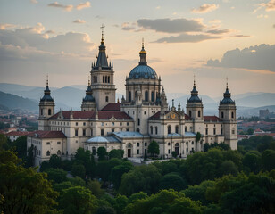 Obraz premium Majestic Cathedral at Sunset with City View