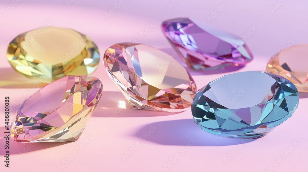 Poster crystal-clear gems in multiple colors with gradient lighting behind them