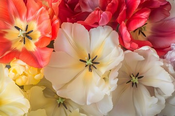 Obraz premium Closeup Colorful Spring Tulips Bloom Macro Photography