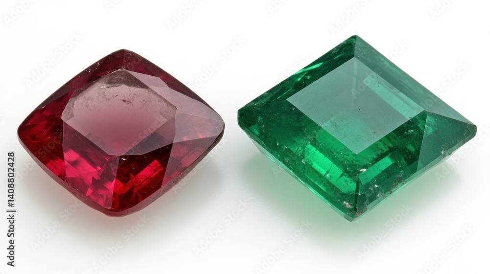 Poster emerald shown in side-by-side comparison with sapphire and ruby on a gem board