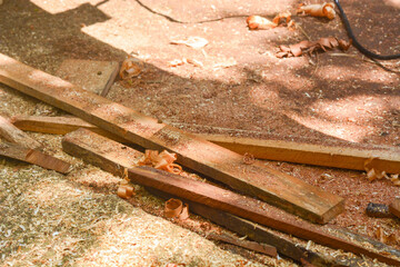 Close up of waste used by wood craftsmen