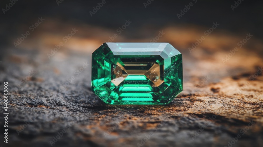 Poster macro shot of emerald cut with visible table facet and crown angles under studio lighting