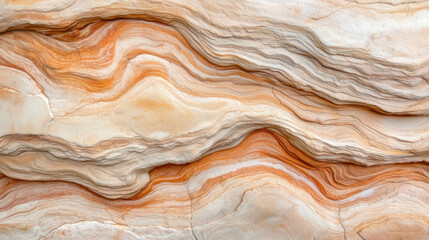 Obraz premium A close-up view of layered sandstone, showcasing natural patterns and warm tones of orange, cream, and beige, creating an organic texture.