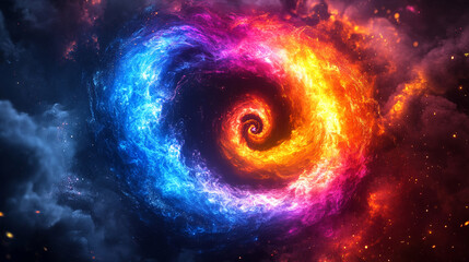 Fototapeta premium A dynamic, abstract energy spiral symbolizing futuristic power, motion, and light. A vibrant swirl of energy in a glowing, cosmic backdrop conveying technology and energetic force.