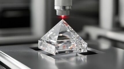 Sapphire with laser beam measuring angles during precision grading process