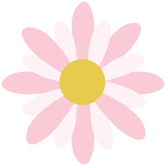 Cute flat illustration of two pink daisy flowers with yellow centers and sparkling stars. Perfect for spring-themed designs, invitations, cute stationery, or digital floral decorations.