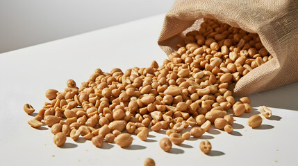 A bag of peanuts is spread out on a table