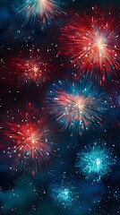Festive Red and Blue Fireworks Display Against a Dark Night Sky