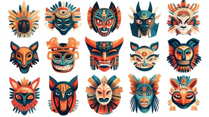 Fototapeta premium Colorful Cultural Masks Collection with Diverse Designs and Styles