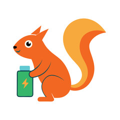 Cute orange squirrel mammal with a nut and acorn on a wild forest branch illustration