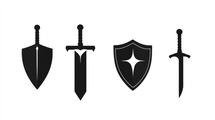 Medieval weaponry icons swords and shield; game design