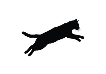 Cat jumping silhouette. A black silhouette of a cat in mid-leap, showcasing agility, motion, and grace. Vector clipart black illustration design.