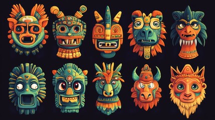 Colorful Tribal Masks with Intricate Designs and Artistic Styles