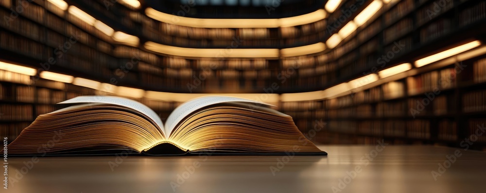 Poster books floating in the air with flying and education concept. an open book on a table in a serene lib