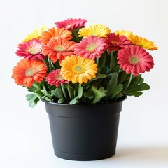 Vibrant Gerbera Daisies in a Black Pot: A Colorful Floral Delight