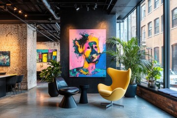 Colorful Modern Art Display in Contemporary Urban Space with Seating