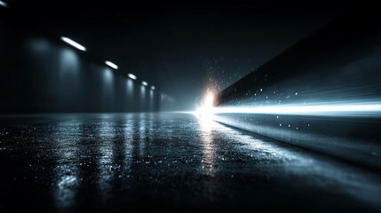 Abstract motion blur of light rays in space symbolizing high-speed technology, science, and acceleration. A futuristic design of super-fast, speedy blue light streaks representing motion and progress.