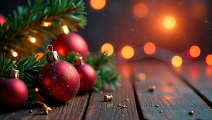 Holiday-themed background with festive lights and ornaments, holiday decor, garland, festive atmosphere