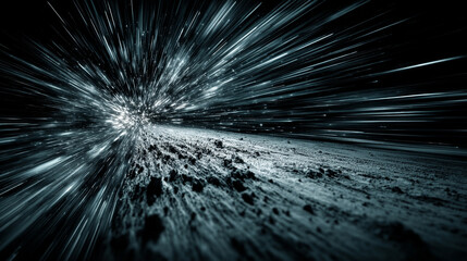 Obraz premium Abstract motion blur of light rays in space symbolizing high-speed technology, science, and acceleration. A futuristic design of super-fast, speedy blue light streaks representing motion and progress.