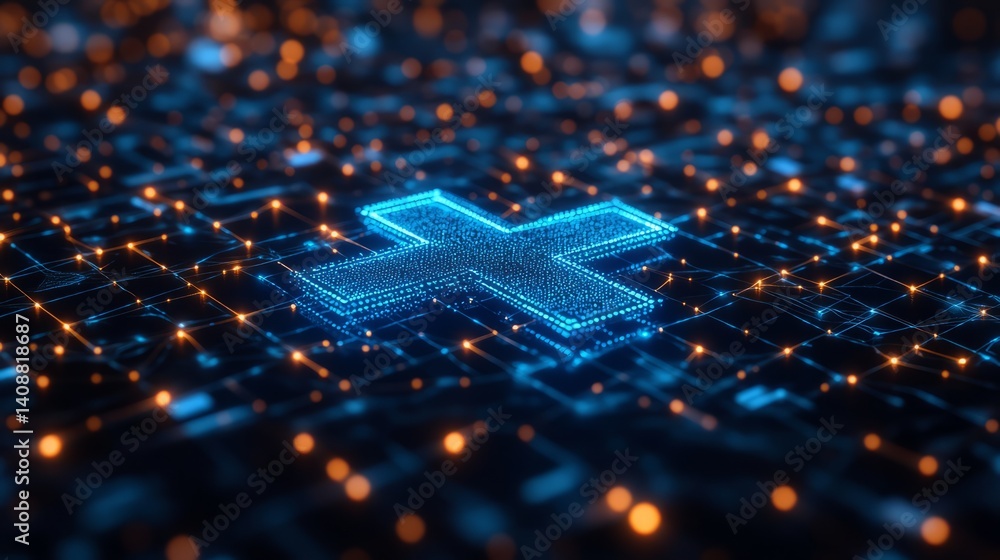 Aufkleber futuristic glowing x hologram on a dark background with abstract network and circuit patterns, surro