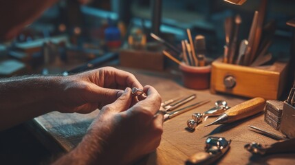 Jeweler crafting a ring in a workshop. Featuring precision and craftsmanship
