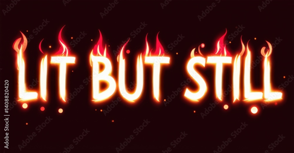 Fototapete bright text reads lit but still with fiery effects. flames surround each letter, creating dynamic vi