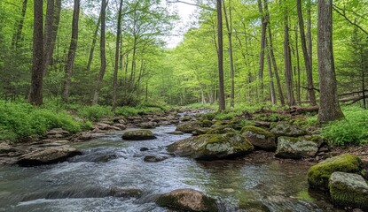 Obraz premium Serene Forest Stream: A Tranquil Escape into Nature's Embrace