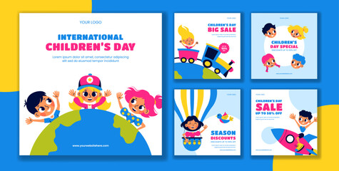 Happy International Children's Day Illustration with Flat Cartoon Design for Social Media Post