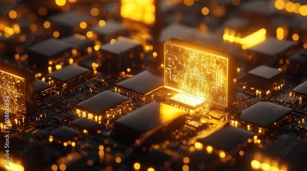 Aufkleber close up view of a glowing computer circuit board
