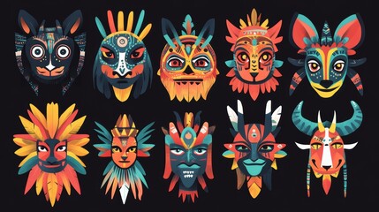 Colorful African Tribal Masks Collection for Creative Projects