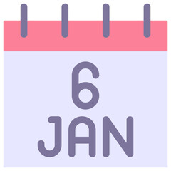 6 January Vector Calendar Icon. Isolated Vector Calendar. 