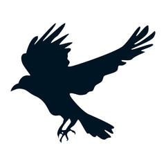 Silhouette of Halloween Crow. Flat Vector Illustration