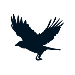 Silhouette of Halloween Crow. Flat Vector Illustration