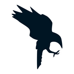 Silhouette of Halloween Crow. Flat Vector Illustration