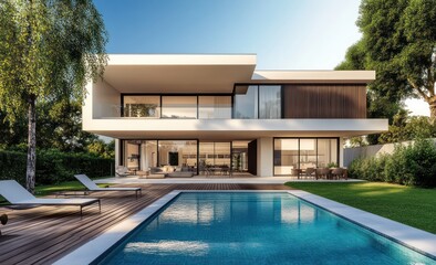 Fototapeta premium Luxury Modern Villa with Swimming Pool and Landscaped Gardens