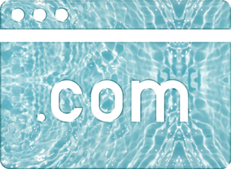 Aqua Glass Web Icon .com Icon – Domain Symbol for Website Link, Browser UI, and Internet Address in Transparent Aqua Glass Style for Online Platform, Digital Branding, and Modern Network Interface